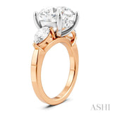 1 Ctw Tri-Mount Circular Shape Center Pear and Round Cut Diamond Semi Mount Engagement Ring in 14K Rose and White Gold