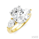 1 Ctw Tri-Mount Oval Shape Center Pear and Round Cut Diamond Semi Mount Engagement Ring in 14K Yellow and White Gold