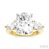 1 Ctw Tri-Mount Oval Shape Center Pear and Round Cut Diamond Semi-Mount Engagement Ring in 14K Yellow and White Gold