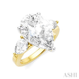 1 Ctw Tri-Mount Centerpiece Pear and Round Cut Diamond Semi Mount Engagement Ring in 14K Yellow and White Gold