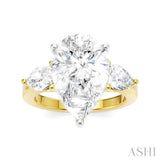 1 Ctw Tri-Mount Centerpiece Pear and Round Cut Diamond Semi Mount Engagement Ring in 14K Yellow and White Gold