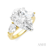 1 Ctw Tri-Mount Centerpiece Pear and Round Cut Diamond Semi Mount Engagement Ring in 14K Yellow and White Gold