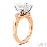 1/2 Ctw Tri-Mount Princess Shape Center Pear and Round Cut Diamond Semi-Mount Engagement Ring in 14K Rose and White Gold