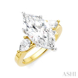 1/2 Ctw Tri-Mount Marquise Shape Center Pear and Round Cut Diamond Semi-Mount Engagement Ring in 14K Yellow and White Gold