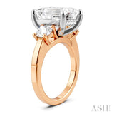 1 1/10 Ctw Tri-Mount Emerald Shape Center Round Cut Diamond Semi-Mount Engagement Ring in 14K Rose and White Gold