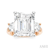 1 Ctw Tri-Mount Emerald Shape Center Round Cut Diamond Semi Mount Engagement Ring in 14K Rose and White Gold