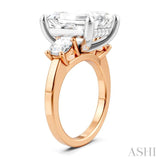 1 Ctw Tri-Mount Emerald Shape Center Round Cut Diamond Semi Mount Engagement Ring in 14K Rose and White Gold