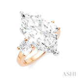 1 Ctw Tri-Mount Marquise Shape Center Round Cut Diamond Semi Mount Engagement Ring in 14K Rose and White Gold