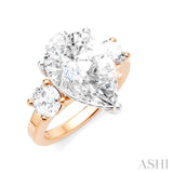 1 Ctw Tri-Mount Pear Shape Round Cut Diamond Semi Mount Engagement Ring in 14K Rose and White Gold