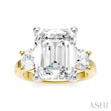 1 Ctw Tri-Mount Emerald Shape Center Round Cut Diamond Semi Mount Engagement Ring in 14K Yellow and White Gold