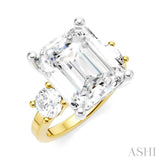 1 Ctw Tri-Mount Emerald Shape Center Round Cut Diamond Semi Mount Engagement Ring in 14K Yellow and White Gold