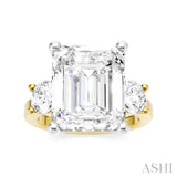 1 Ctw Tri-Mount Emerald Shape Center Round Cut Diamond Semi Mount Engagement Ring in 14K Yellow and White Gold