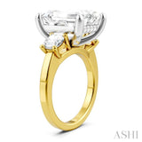 1 Ctw Tri-Mount Emerald Shape Center Round Cut Diamond Semi Mount Engagement Ring in 14K Yellow and White Gold