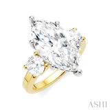 1 Ctw Tri-Mount Marquise Shape Center Round Cut Diamond Semi Mount Engagement Ring in 14K Yellow and White Gold