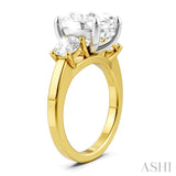 1 Ctw Tri-Mount Past, Present and Future Oval Shape Center Round Cut Diamond Semi Mount Engagement Ring in 14K Yellow and White Gold