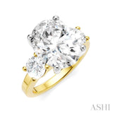 1 Ctw Tri-Mount Past, Present and Future Oval Shape Center Round Cut Diamond Semi Mount Engagement Ring in 14K Yellow and White Gold