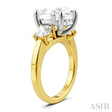 1 Ctw Tri-Mount Past, Present and Future Oval Shape Center Round Cut Diamond Semi Mount Engagement Ring in 14K Yellow and White Gold