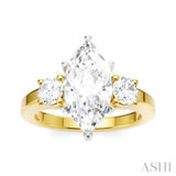 1/2 Ctw Tri-Mount Marquise Shape Center Round Cut Diamond Semi-Mount Engagement Ring in 14K Yellow and White Gold