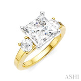 1/2 Ctw Tri-Mount Princess Shape Round Cut Diamond Semi-Mount Engagement Ring in 14K Yellow and White Gold