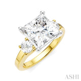 1/2 Ctw Tri-Mount Princess Shape Round Cut Diamond Semi-Mount Engagement Ring in 14K Yellow and White Gold