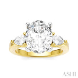 1/2 Ctw Tri-Mount Oval Shape Center Pear and Round Cut Diamond Semi-Mount Engagement Ring in 14K Yellow and White Gold