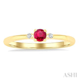3.5 MM Round Shape Ruby and 1/50 Ctw Petite Round Cut Diamond Fashion Ring in 10K Yellow Gold
