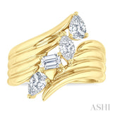 1 Ctw Open Bypass Ribbed Shank Mixed Diamond Cut Fashion Ring in 14K Yellow Gold