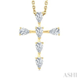 1/2 Ctw Cross 6-Stone Pear Cut Diamond Fashion Pendant With Chain in 14K Yellow Gold