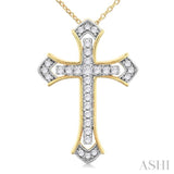 1/4 Ctw Cross Round Cut Diamond Fashion Pendant With Chain in 14K Yellow and White Gold