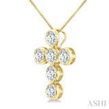 1 Ctw Round Cut Diamond 6-Stone Bezel Set Cross Pendant With Chain in 14K Yellow Gold