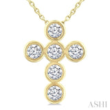 1/2 Ctw Round Cut Diamond 6-Stone Bezel Set Cross Pendant With Chain in 14K Yellow Gold