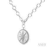 1/20 Ctw Compass medallion Round Cut Diamond Pendant With Chain in Sterling Silver