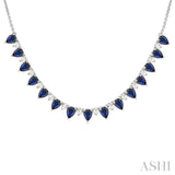 4x3 MM Pear Shape Sapphire and 1/2 Ctw Round Cut Diamond Precious Tennis Necklace in 14K White Gold