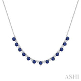 3.5 MM Round Shape Sapphire and 1/2 Ctw Round Cut Diamond Precious Tennis Necklace in 14K White Gold