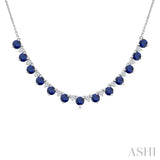 3.5 MM Round Shape Sapphire and 1/2 Ctw Round Cut Diamond Precious Tennis Necklace in 14K White Gold
