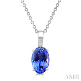 6X4 MM Oval Shape Tanzanite Precious Solitaire Pendant With Chain in 14K White Gold