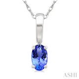 5X3 MM Oval Shape Tanzanite Precious Solitaire Pendant With Chain in 14K White Gold
