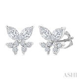 3/8 Ctw Marquise and Round Cut Diamond Criss Cross Fish Stud Earrings in 14K White Gold