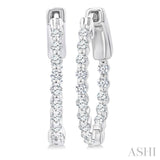 1/2 Ctw Inside-Out Single Prong Set Round Cut Diamond Hoop Earrings in 14K White Gold