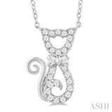 1/10 Ctw Cat Shape Petite Single Cut Diamond Fashion Pendant With Chain in 10K White Gold