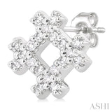 1/8 Ctw Petite Hashtag Motif Round Cut Diamond Fashion Earrings in 10K White Gold