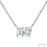 1/3 Ctw Toi Et Moi Octagon and Oval Cut Diamond Pendant With Chain in 14K White Gold