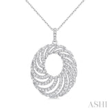 1 Ctw Open Window Swirl Circle Round Cut Diamond Fashion Pendant With Chain in 14K White Gold