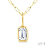1/5 Ctw Emerald Cut Bezel Set Diamond Fashion Pendant With Paperclip Chain in 10K Yellow Gold