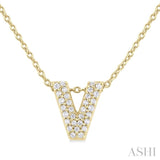 1/10 Ctw Bubble Accent Initial 'V' Round Cut Diamond Fashion Pendant With Chain in 10K Yellow Gold