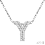 1/10 Ctw Initial 'Y' Round Cut Diamond Fashion Pendant With Chain in 10K White Gold