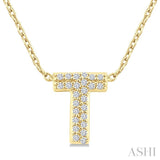 1/10 Ctw Initial 'T' Round Cut Diamond Fashion Pendant With Chain in 10K Yellow Gold