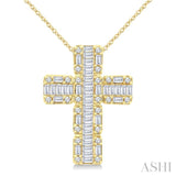 1 Ctw Fusion Baguette and Round Cut Diamond Cross Fashion Pendant With Chain in 14K Yellow Gold