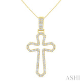 1/2 Ctw Open Window Cross Frame Baguette and Round Cut Diamond Fashion Pendant With Chain in 10K Yellow Gold