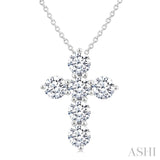 1 1/2 Ctw Round Cut Diamond Christian Cross 6-Stone Fashion Pendant With Chain in 14K White Gold